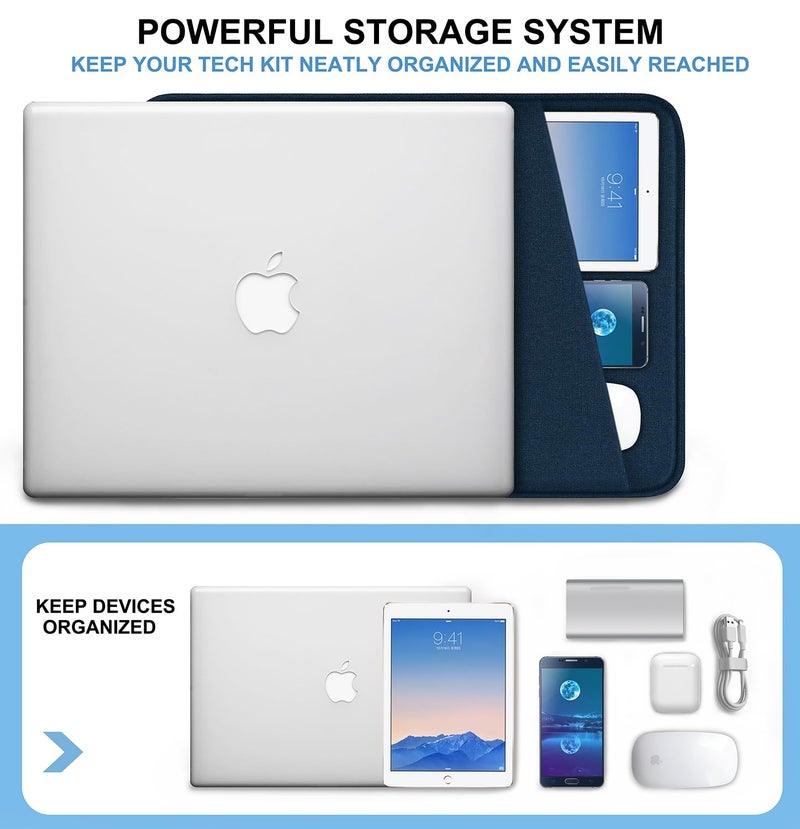 Naukay Laptop Sleeve Case 13.3 inch  Shockproof Protective Computer Cover with Accessories Pocket  Laptop Bag Compatible with MacBook Air/Pro 13-13.3 inch  Compatible for MacBook Pro 14 inch  DarkBlue - Image 2
